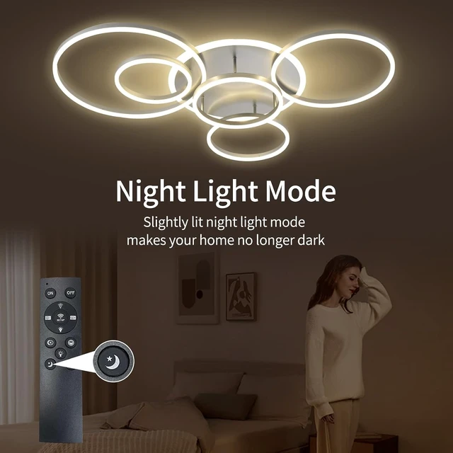 Alt view image 4 of 6 - Modern LED Ceiling Light Silver Dimmable 5 Rings Flush Mount Ceiling Light Fixtures with Remote Control 106W 10000LM Ceiling Lighting for Living Room Bedroom Kitchen Dining Room 3000-6000K