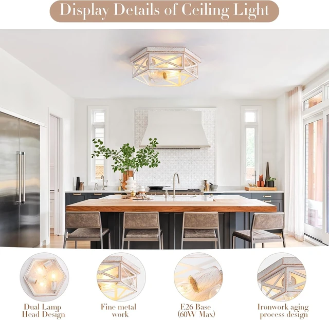 Alt view image 4 of 7 - 13 inch White and Gold Flush Mount Ceiling Light Fixture,1 Pack