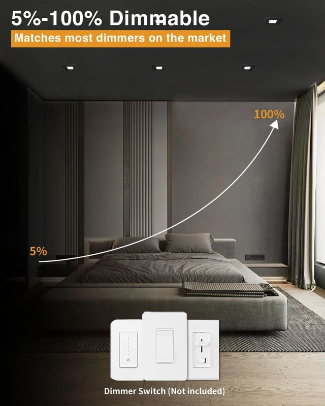 Alt view image 4 of 7 - Adetu 6 Pack 4 Inch Black Anti-Glare LED Downlight, Ceiling Light, Square