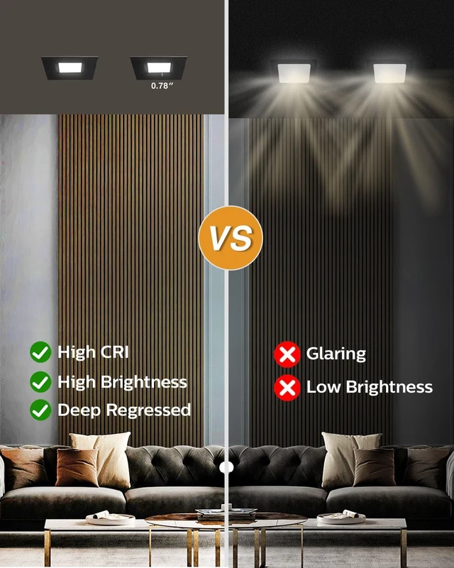 Alt view image 5 of 7 - Adetu 6 Pack 4 Inch Black Anti-Glare LED Downlight, Ceiling Light, Square
