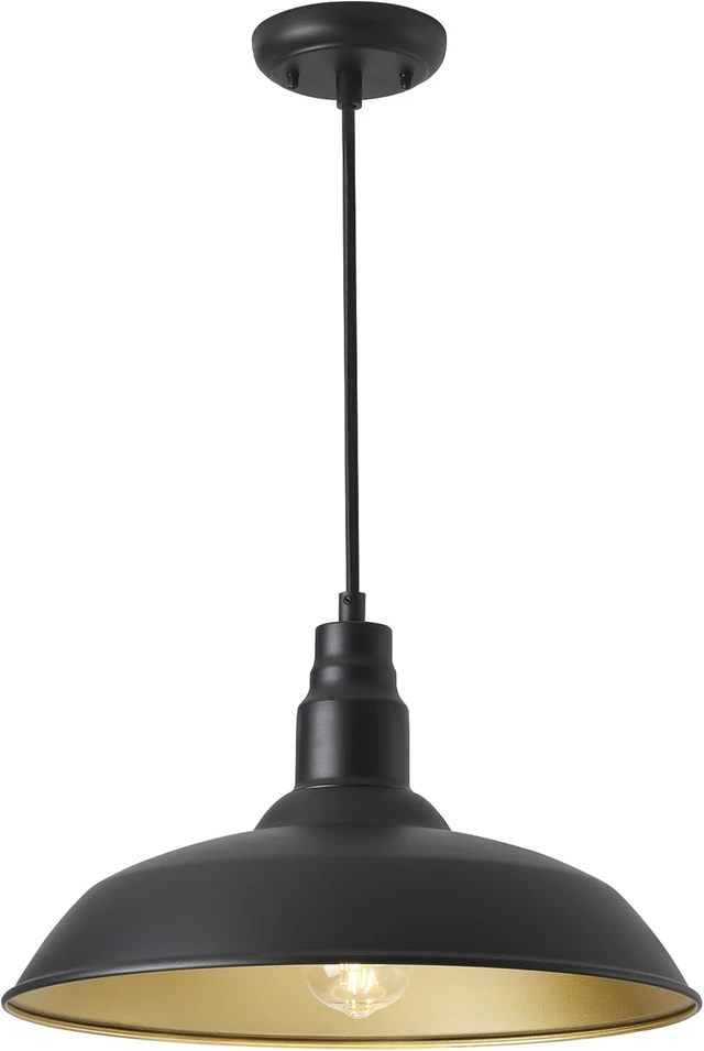 Main image of Farmhouse Pendant Light with 16 Inch Dome for Outdoor and Indoor Use, Barn Style Hanging Light for Kitchen Dining Room, Matte Black Exterior Ceiling Lights, Adjustable Height