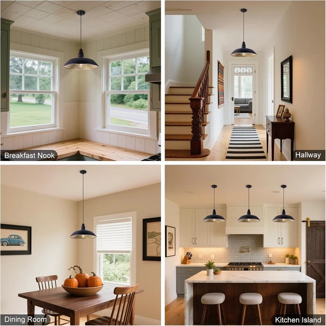 Alt view image 2 of 7 - Farmhouse Pendant Light with 16 Inch Dome for Outdoor and Indoor Use, Barn Style Hanging Light for Kitchen Dining Room, Matte Black Exterior Ceiling Lights, Adjustable Height