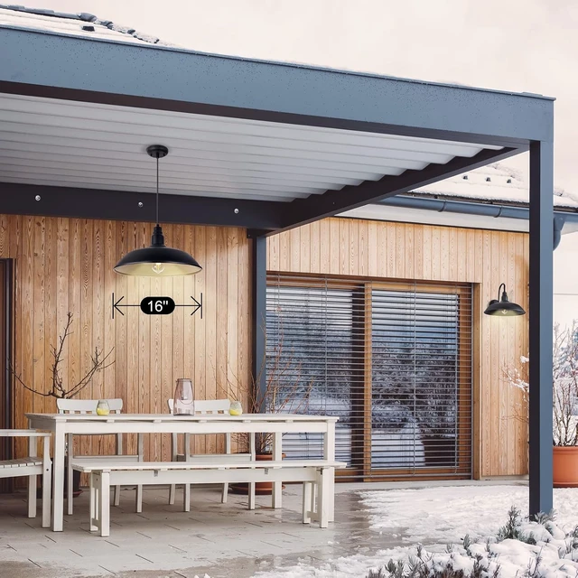 Alt view image 4 of 7 - Farmhouse Pendant Light with 16 Inch Dome for Outdoor and Indoor Use, Barn Style Hanging Light for Kitchen Dining Room, Matte Black Exterior Ceiling Lights, Adjustable Height