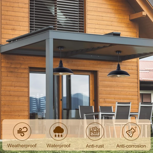 Alt view image 5 of 7 - Farmhouse Pendant Light with 16 Inch Dome for Outdoor and Indoor Use, Barn Style Hanging Light for Kitchen Dining Room, Matte Black Exterior Ceiling Lights, Adjustable Height