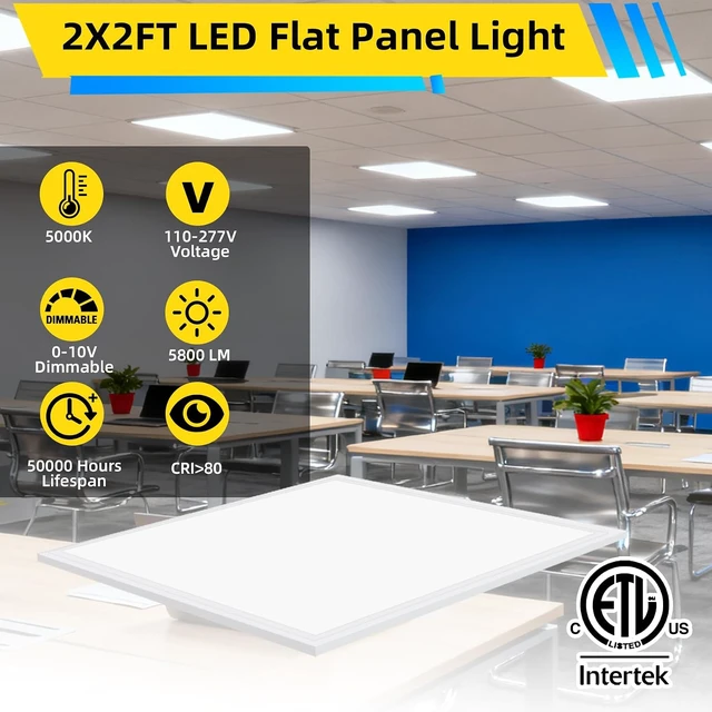 Alt view image 2 of 7 - 2x2 LED Flat Panel Light 4 Pack, 45W,5800LM, Edge-Lit 2x2FT LED Panel Drop Ceiling Light Fixtures,5000K Daylight White,0-10V Dimmable Troffer Lights,Works from 110-277V AC