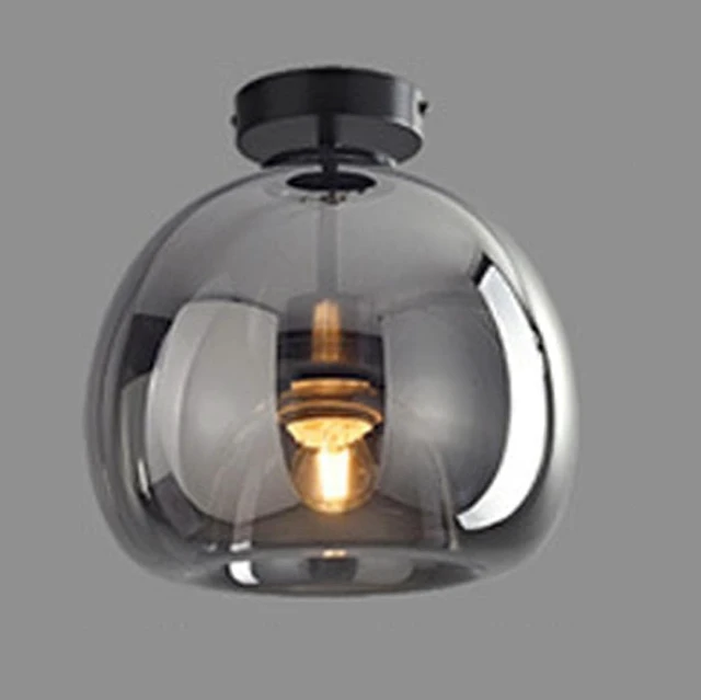 Main image of Nordic Mid Century Corridor Globe Semi Flush Mount Ceiling Light Fixture Amber Smoke Grey Glass Ceiling Lighting Simple Mini Ceiling Lamp for Aisle Porch Stairway Closet Kitchen