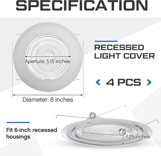 Alt view image 2 of 6 - Glooglitter 4 Pcs 6'' Shower Trim for Recessed Light Cover, White