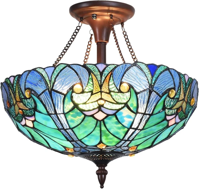Main image of Tiffany Ceiling Lights Stained Glass Semi-Flushmount for Hallway 2-Lights