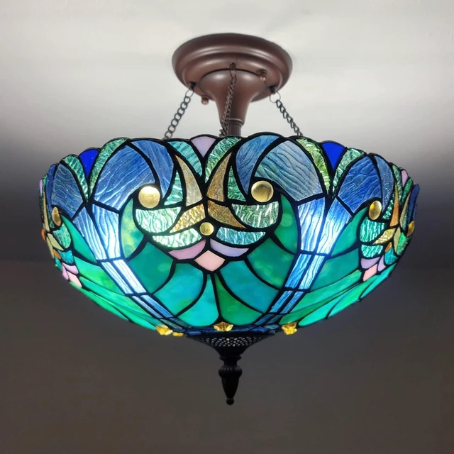 Alt view image 2 of 7 - Tiffany Ceiling Lights Stained Glass Semi-Flushmount for Hallway 2-Lights