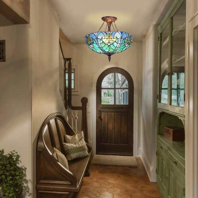 Alt view image 5 of 7 - Tiffany Ceiling Lights Stained Glass Semi-Flushmount for Hallway 2-Lights