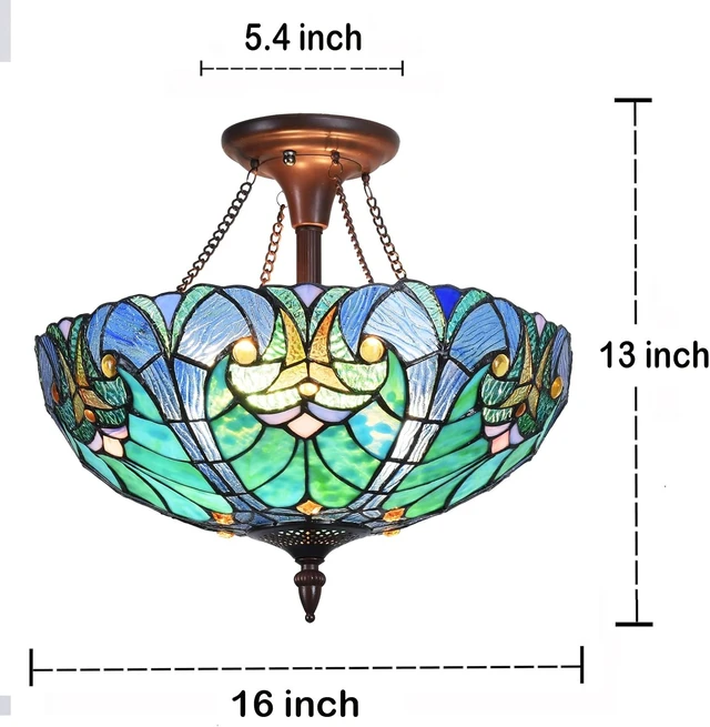 Alt view image 6 of 7 - Tiffany Ceiling Lights Stained Glass Semi-Flushmount for Hallway 2-Lights