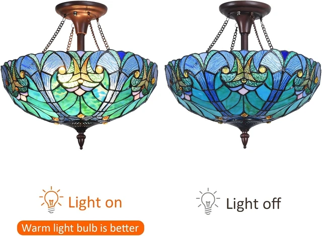 Alt view image 7 of 7 - Tiffany Ceiling Lights Stained Glass Semi-Flushmount for Hallway 2-Lights
