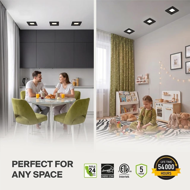 Alt view image 2 of 7 - ASD LED Black Retrofit 6 Inch Recessed Lights - Square 12W 1023LM 2700-5000K LED Recessed Lighting 6 Inch, Wet Rated Dimmable Can Lights, Baffle Trim Wafer Lights, UL 6 Pack