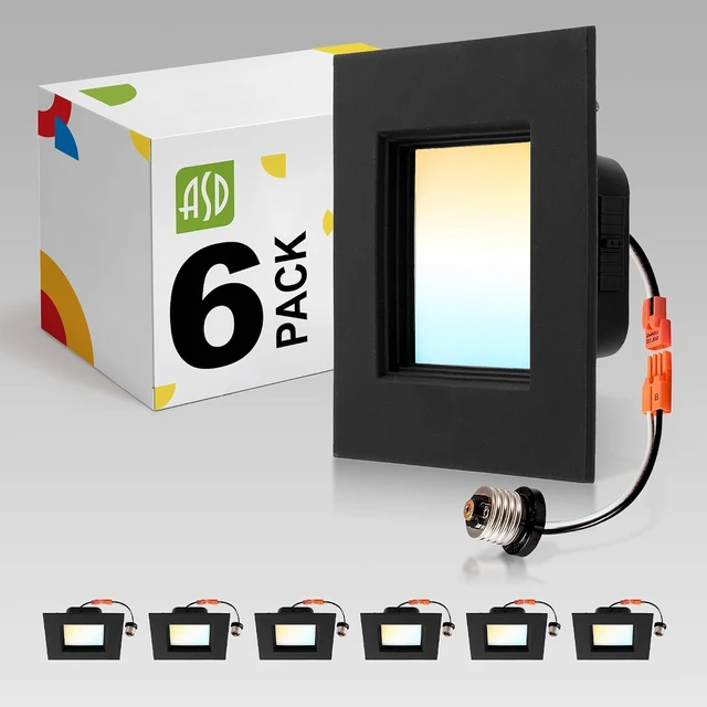 Main image of ASD LED Black Retrofit 6 Inch Recessed Lights - Square 12W 1023LM 2700-5000K LED Recessed Lighting 6 Inch, Wet Rated Dimmable Can Lights, Baffle Trim Wafer Lights, UL 6 Pack
