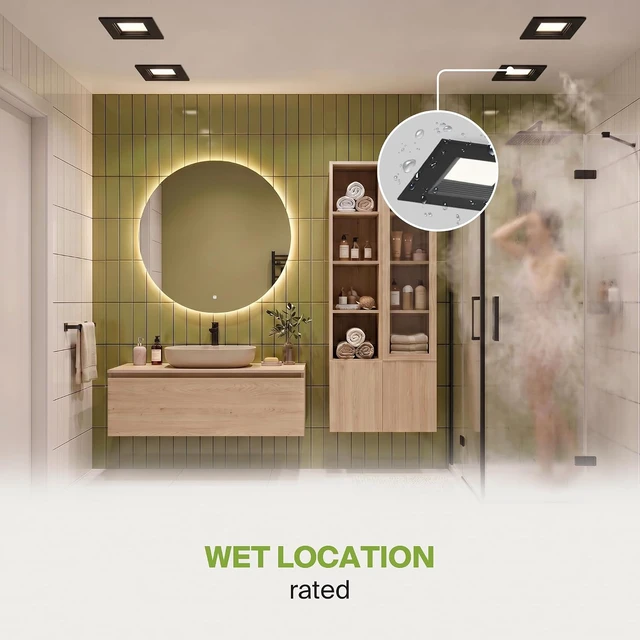 Alt view image 6 of 7 - ASD LED Black Retrofit 6 Inch Recessed Lights - Square 12W 1023LM 2700-5000K LED Recessed Lighting 6 Inch, Wet Rated Dimmable Can Lights, Baffle Trim Wafer Lights, UL 6 Pack