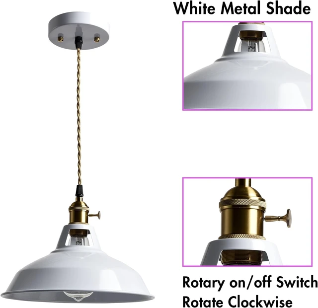 Alt view image 2 of 7 - CLAXY Industrial Kitchen Pendant Lights White Metal Barn Shade-Dimmable