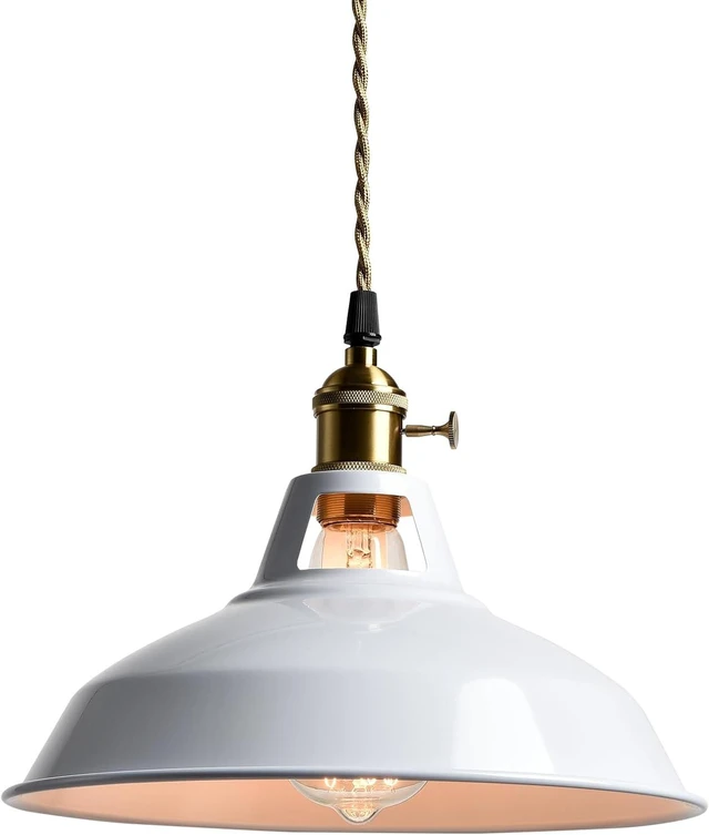 Main image of CLAXY Industrial Kitchen Pendant Lights White Metal Barn Shade-Dimmable