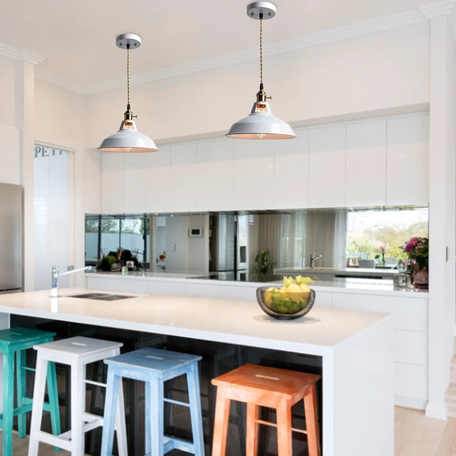 Alt view image 4 of 7 - CLAXY Industrial Kitchen Pendant Lights White Metal Barn Shade-Dimmable