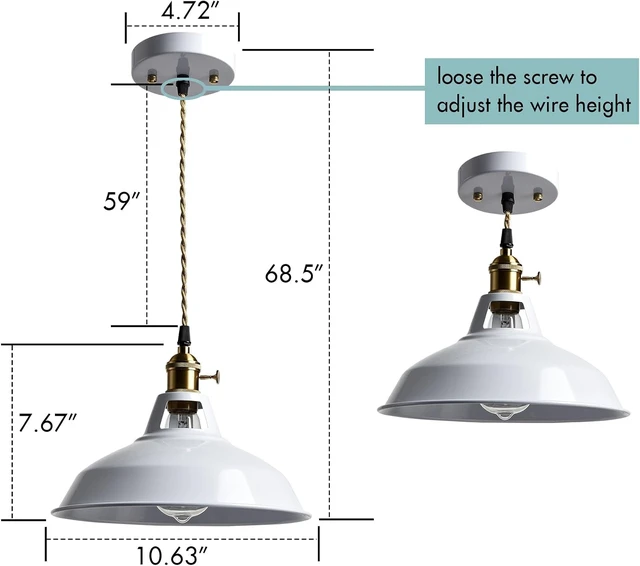Alt view image 3 of 7 - CLAXY Industrial Kitchen Pendant Lights White Metal Barn Shade-Dimmable