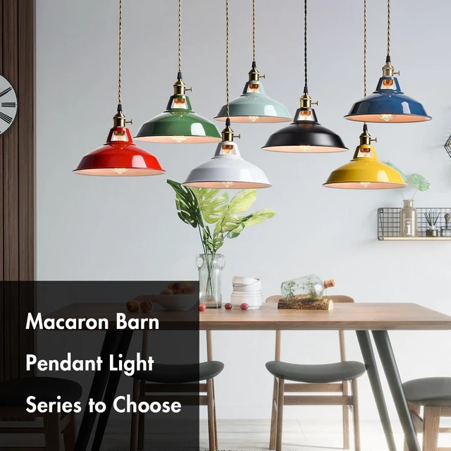 Alt view image 7 of 7 - CLAXY Industrial Kitchen Pendant Lights White Metal Barn Shade-Dimmable