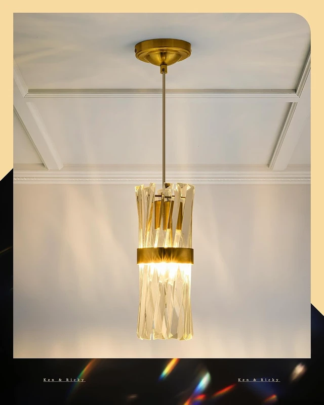Alt view image 2 of 7 - Ken & Ricky Brush Gold Pendant Lights Kitchen Island, 3-Pack, K9 Crystal