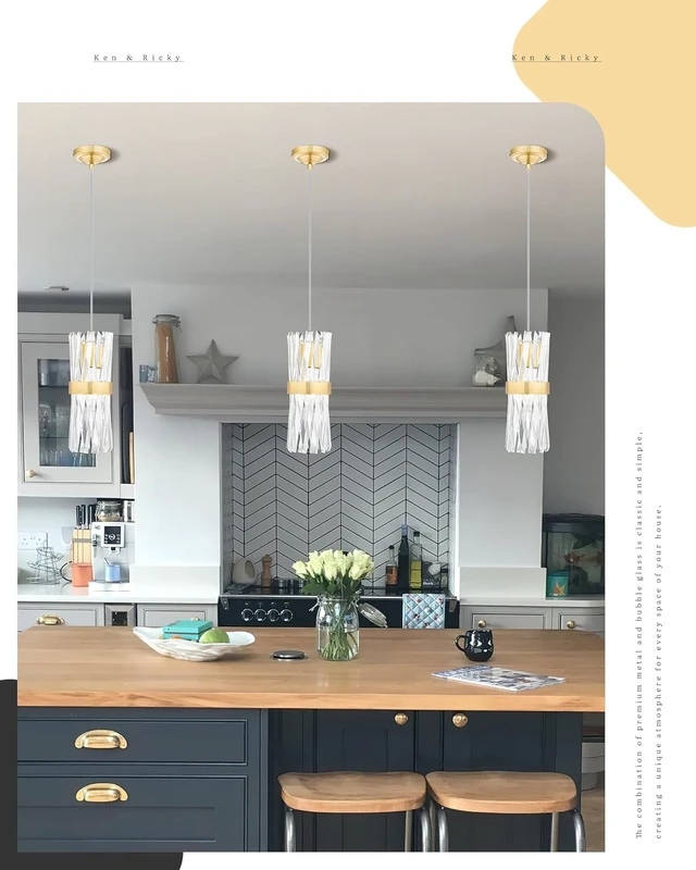 Alt view image 3 of 7 - Ken & Ricky Brush Gold Pendant Lights Kitchen Island, 3-Pack, K9 Crystal
