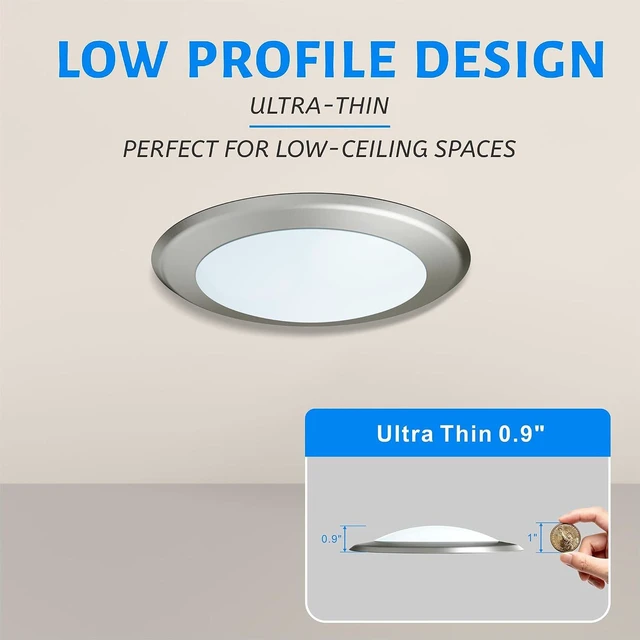 Alt view image 5 of 7 - ECOELER 6 Inch LED Low Profile Surface Mount Disk Light, Aluminum Baffle Brushed Nickel Trim,16.5W 1000lm, 5000K Daylight, Suitable for J-Box or Recessed Can, ETL Listed, 4 Pack