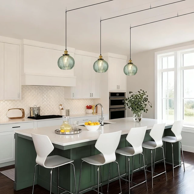 Alt view image 2 of 7 - D7.8 Plug-in Green Glass Pendant Light with 14.8FT Hanging Cord