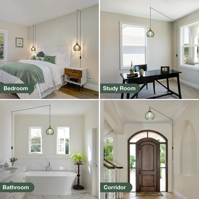 Alt view image 3 of 7 - D7.8 Plug-in Green Glass Pendant Light with 14.8FT Hanging Cord