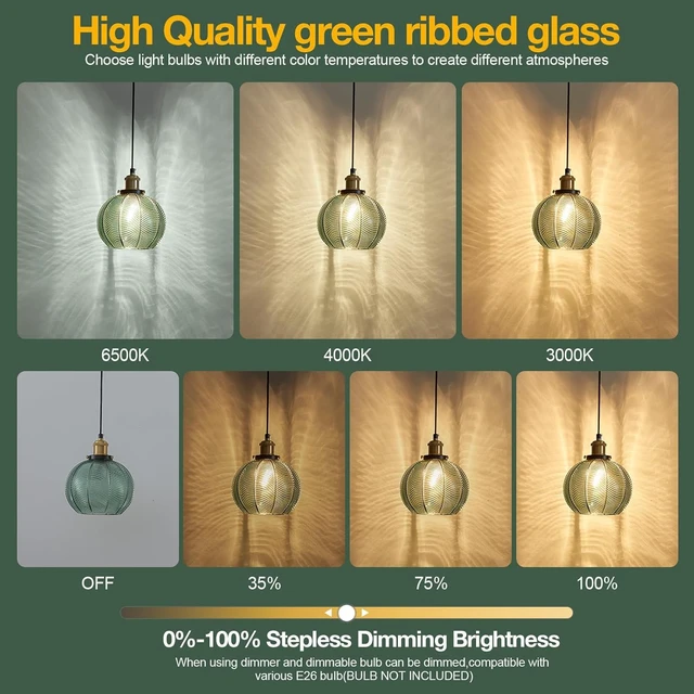 Alt view image 5 of 7 - D7.8 Plug-in Green Glass Pendant Light with 14.8FT Hanging Cord