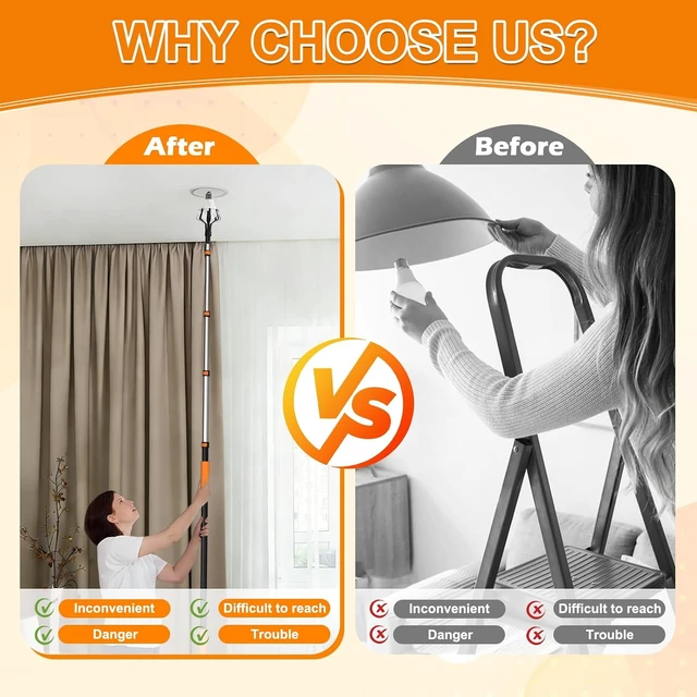 Alt view image 3 of 7 - SISUPASSIE Light Bulb Changer for High Ceilings 26FT Reach, Light Bulb Changer 5-20FT with Basket and Suction Cup for Recessed Lights High Ceiling