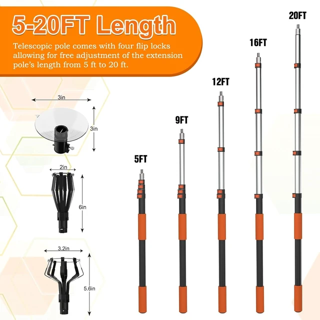 Alt view image 4 of 7 - SISUPASSIE Light Bulb Changer for High Ceilings 26FT Reach, Light Bulb Changer 5-20FT with Basket and Suction Cup for Recessed Lights High Ceiling