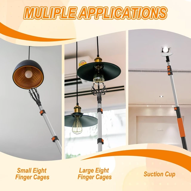 Alt view image 6 of 7 - SISUPASSIE Light Bulb Changer for High Ceilings 26FT Reach, Light Bulb Changer 5-20FT with Basket and Suction Cup for Recessed Lights High Ceiling