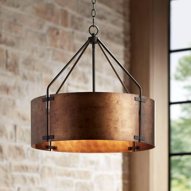 Main image of Julian 22" Wide Rustic Bronze Metal Drum 4-Light Pendant Light