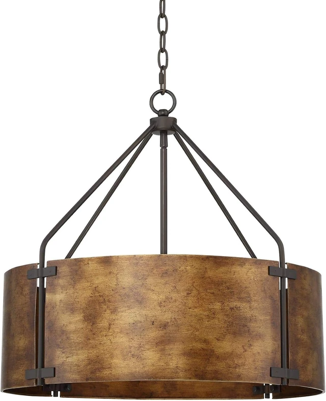 Alt view image 2 of 7 - Julian 22" Wide Rustic Bronze Metal Drum 4-Light Pendant Light