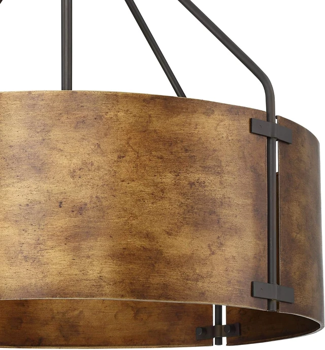Alt view image 3 of 7 - Julian 22" Wide Rustic Bronze Metal Drum 4-Light Pendant Light