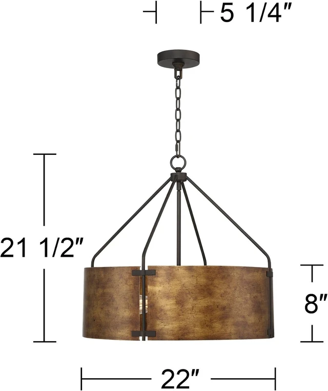Alt view image 4 of 7 - Julian 22" Wide Rustic Bronze Metal Drum 4-Light Pendant Light