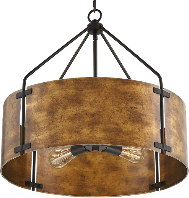 Alt view image 6 of 7 - Julian 22" Wide Rustic Bronze Metal Drum 4-Light Pendant Light