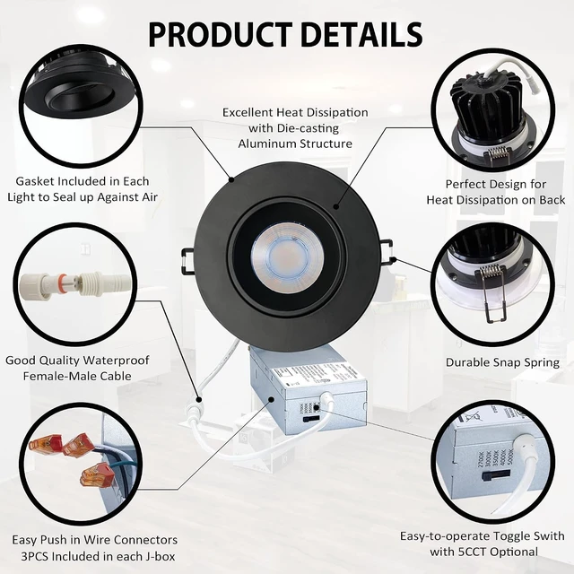 Alt view image 4 of 7 - POPANU 4 Inch Gimbal LED Recessed Lights 4 Pack,Adjustable Downlight,1200lm