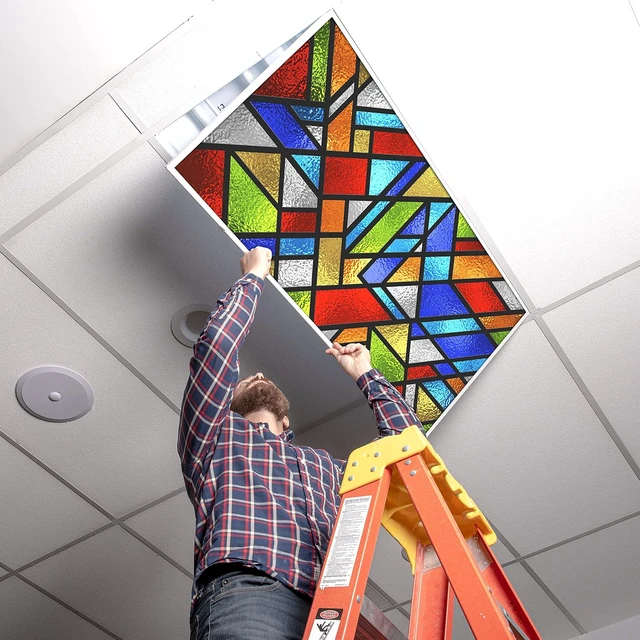 Alt view image 4 of 6 - OCTO LIGHTS Stained Glass Fluorescent Light Covers for Ceiling Lights, 2x4