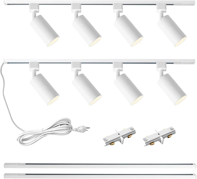 Main image of Plug in Track Lighting with Power Cord, 8-Light GU10 Track Lighting Kit with 6.6FT H Type Track Lighting Rails, Modern Kitchen LED Track Lighting Fixtures Ceiling Spot Light, White (No Bulbs)