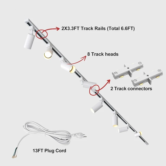 Alt view image 2 of 7 - Plug in Track Lighting with Power Cord, 8-Light GU10 Track Lighting Kit with 6.6FT H Type Track Lighting Rails, Modern Kitchen LED Track Lighting Fixtures Ceiling Spot Light, White (No Bulbs)