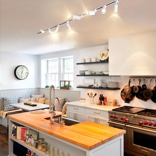 Alt view image 7 of 7 - Plug in Track Lighting with Power Cord, 8-Light GU10 Track Lighting Kit with 6.6FT H Type Track Lighting Rails, Modern Kitchen LED Track Lighting Fixtures Ceiling Spot Light, White (No Bulbs)