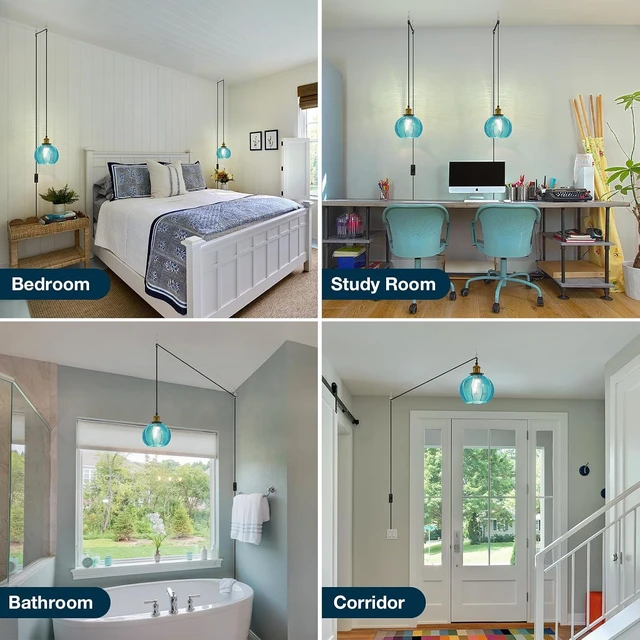 Alt view image 3 of 7 - D7.8 Plug-in Blue Glass Pendant Light with 14.8FT Hanging Cord