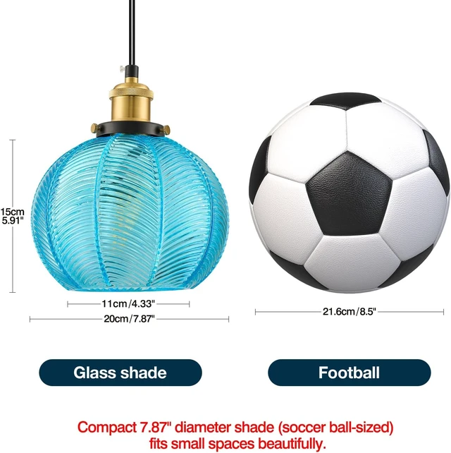 Alt view image 4 of 7 - D7.8 Plug-in Blue Glass Pendant Light with 14.8FT Hanging Cord