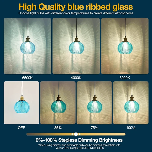 Alt view image 5 of 7 - D7.8 Plug-in Blue Glass Pendant Light with 14.8FT Hanging Cord