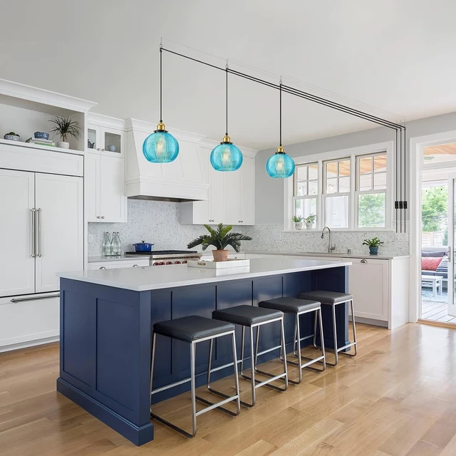 Alt view image 2 of 7 - D7.8 Plug-in Blue Glass Pendant Light with 14.8FT Hanging Cord