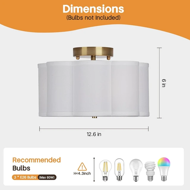 Alt view image 2 of 7 - Vexagyle Modern Flush Mount Ceiling Light,3-Light Nursery Light Fixture with Petal-Type White Fabric Shade,12.6 Farmhouse Drum Ceiling Light Fixture for Bedroom Living Room Kitchen Hallway