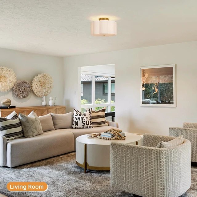 Alt view image 4 of 7 - Vexagyle Modern Flush Mount Ceiling Light,3-Light Nursery Light Fixture with Petal-Type White Fabric Shade,12.6 Farmhouse Drum Ceiling Light Fixture for Bedroom Living Room Kitchen Hallway