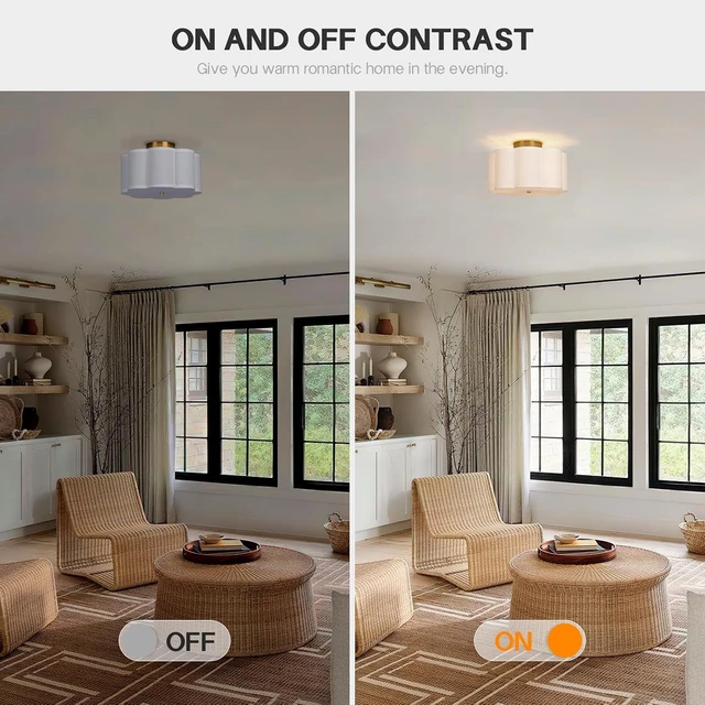 Alt view image 5 of 7 - Vexagyle Modern Flush Mount Ceiling Light,3-Light Nursery Light Fixture with Petal-Type White Fabric Shade,12.6 Farmhouse Drum Ceiling Light Fixture for Bedroom Living Room Kitchen Hallway